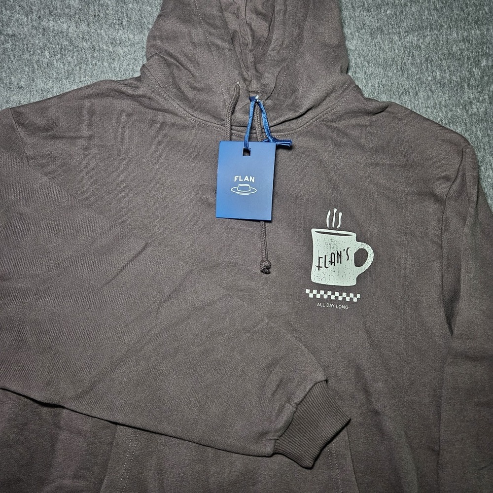 Flan‎ Labs Hoodie Mens S Brown Forever Laughing At Nothing Coffee Graphic